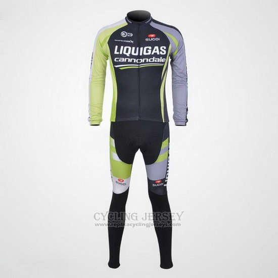 2011 Cycling Jersey Liquigas Cannondale Black and Green Long Sleeve and Bib Tight